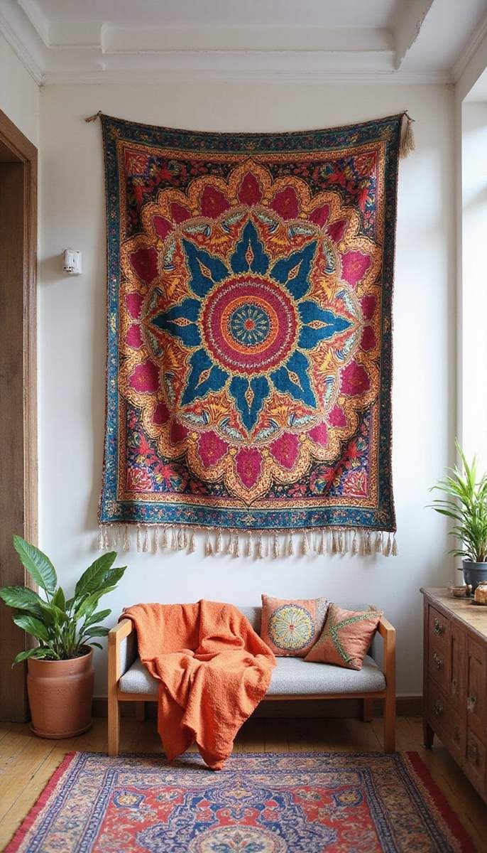 Eclectic tapestry wall hangings