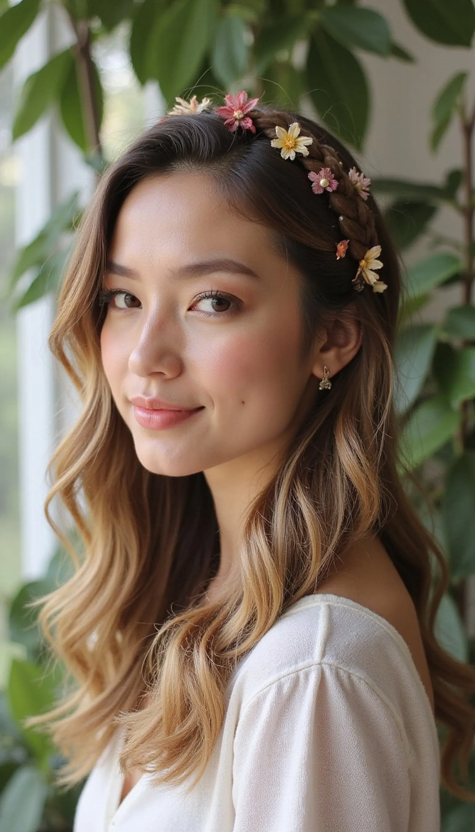 Braided Crown For Romantic Shoulder Length Hair