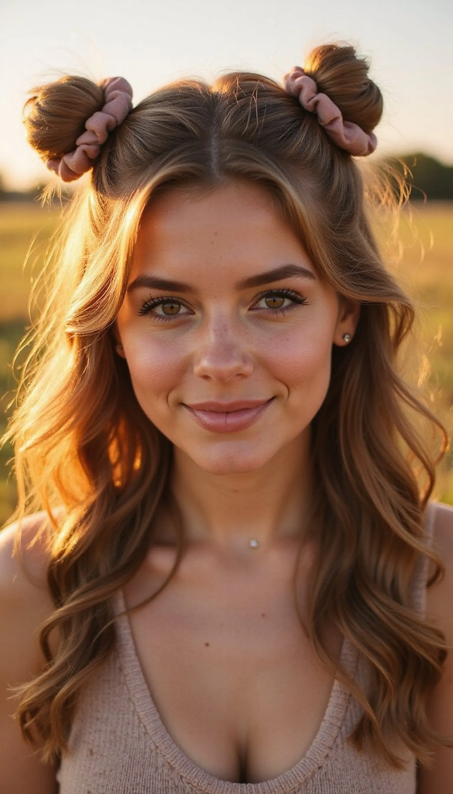 Half-Up Space Buns For Playful Shoulder Length Vibes