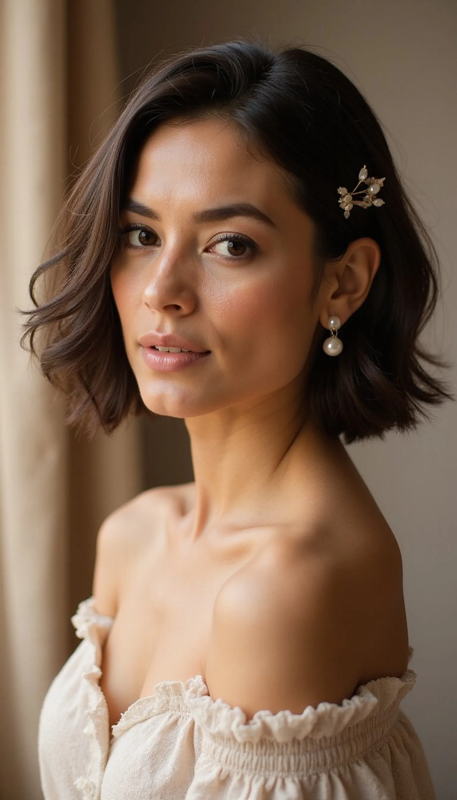 Textured Bob Accented With Pearl Hair Pins