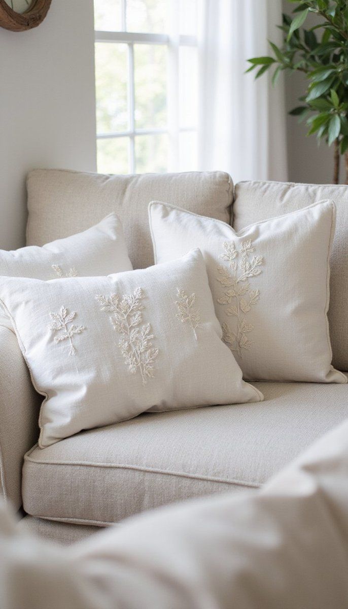 Embroidered Linen Throw Pillows