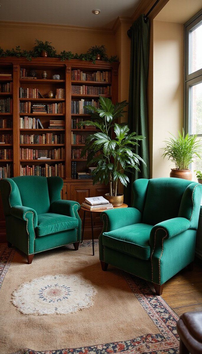 Emerald green and warm beige contrast