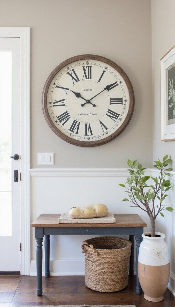 Farmhouse charm with statement clocks