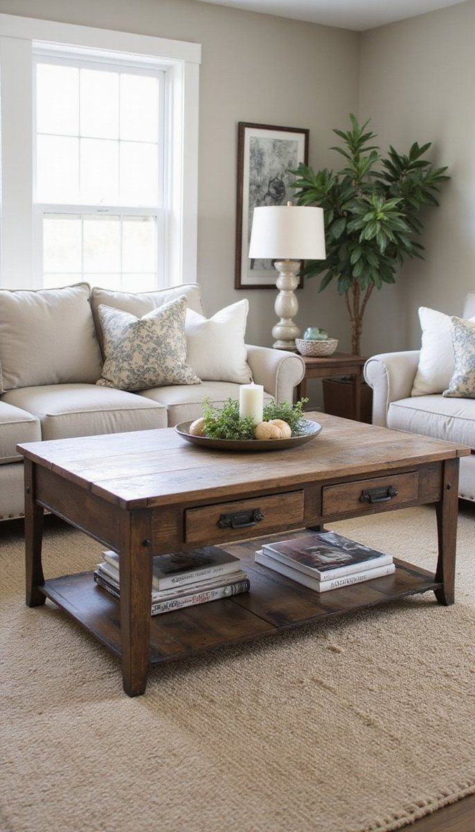 Farmhouse coffee table with metal detailing