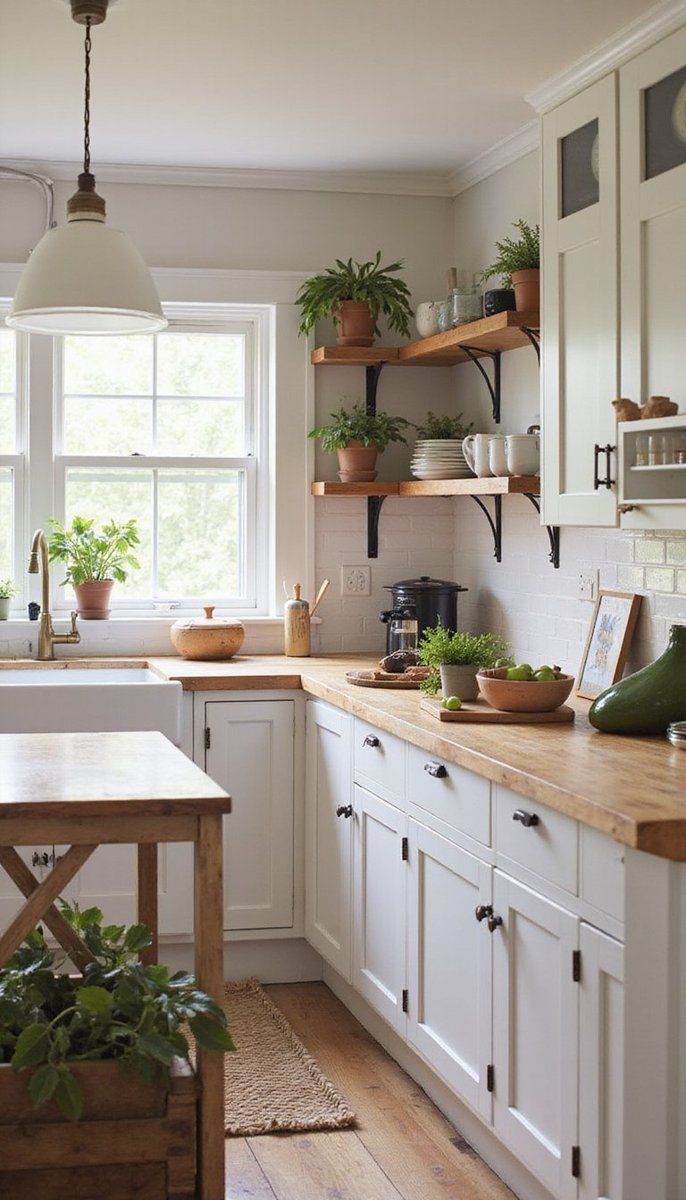 Farmhouse kitchen with butcher block counters