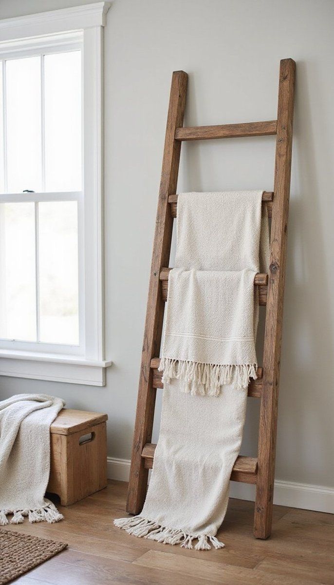 Farmhouse Ladder Decor for Blankets
