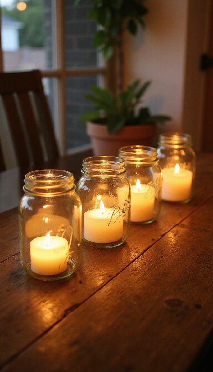 Farmhouse lighting with Mason jar lanterns