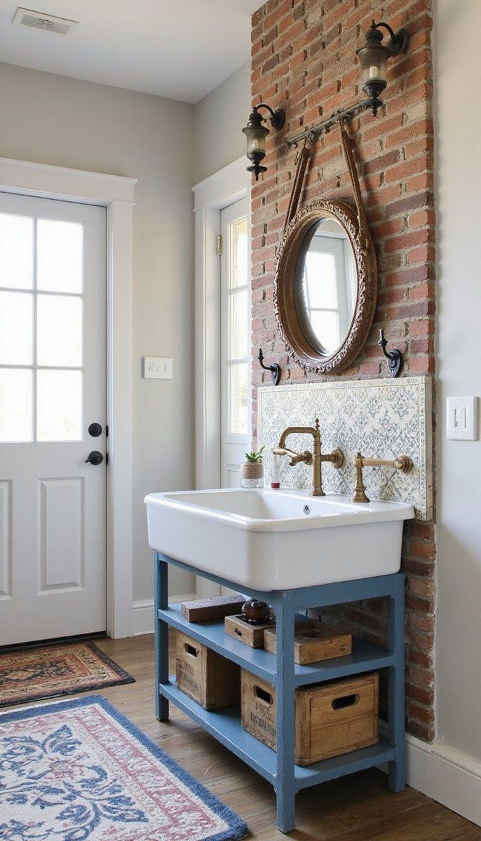 Farmhouse sinks with decorative backsplashes