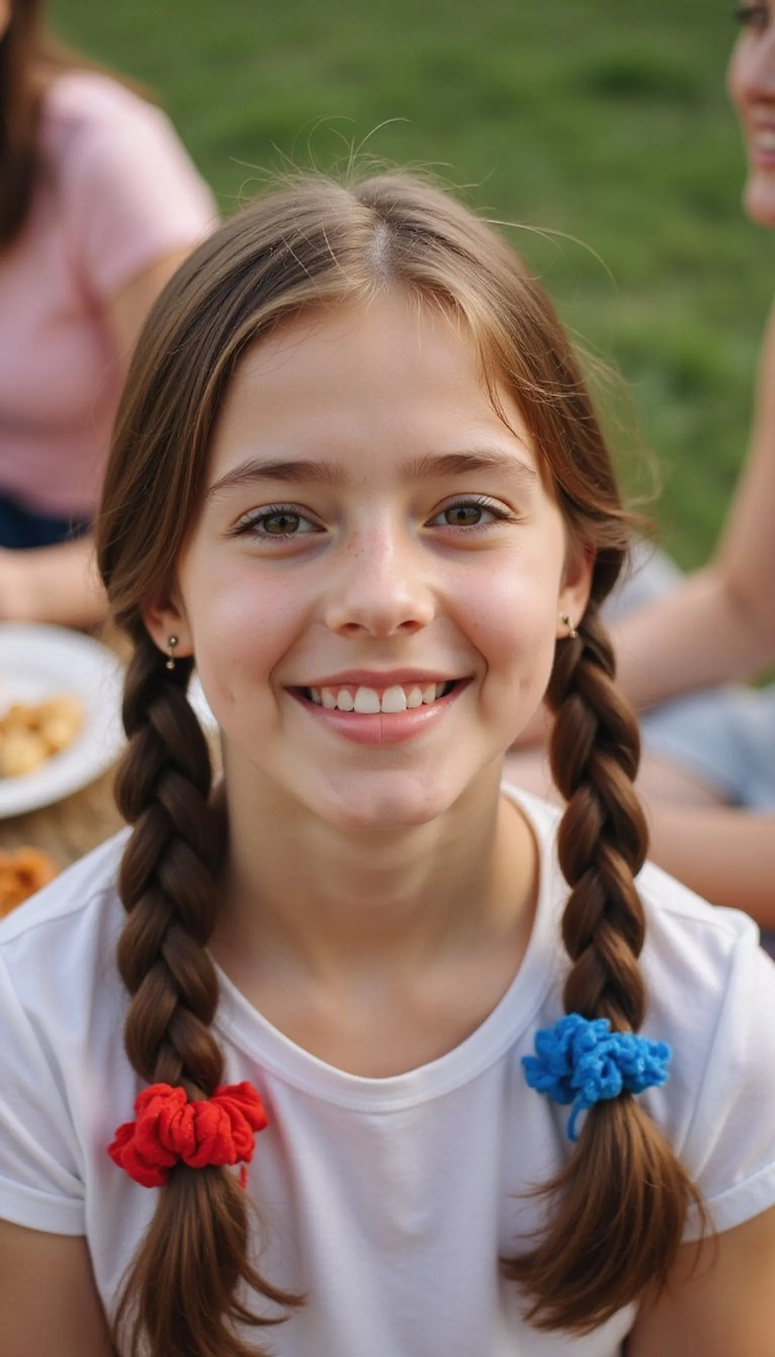 Braided Pigtails With Red And Blue Scrunchies