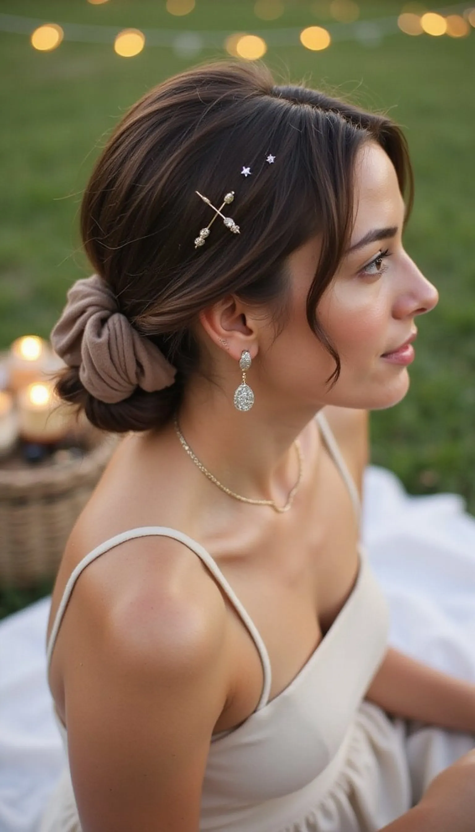 Messy Low Bun With Sparkle Hair Pins