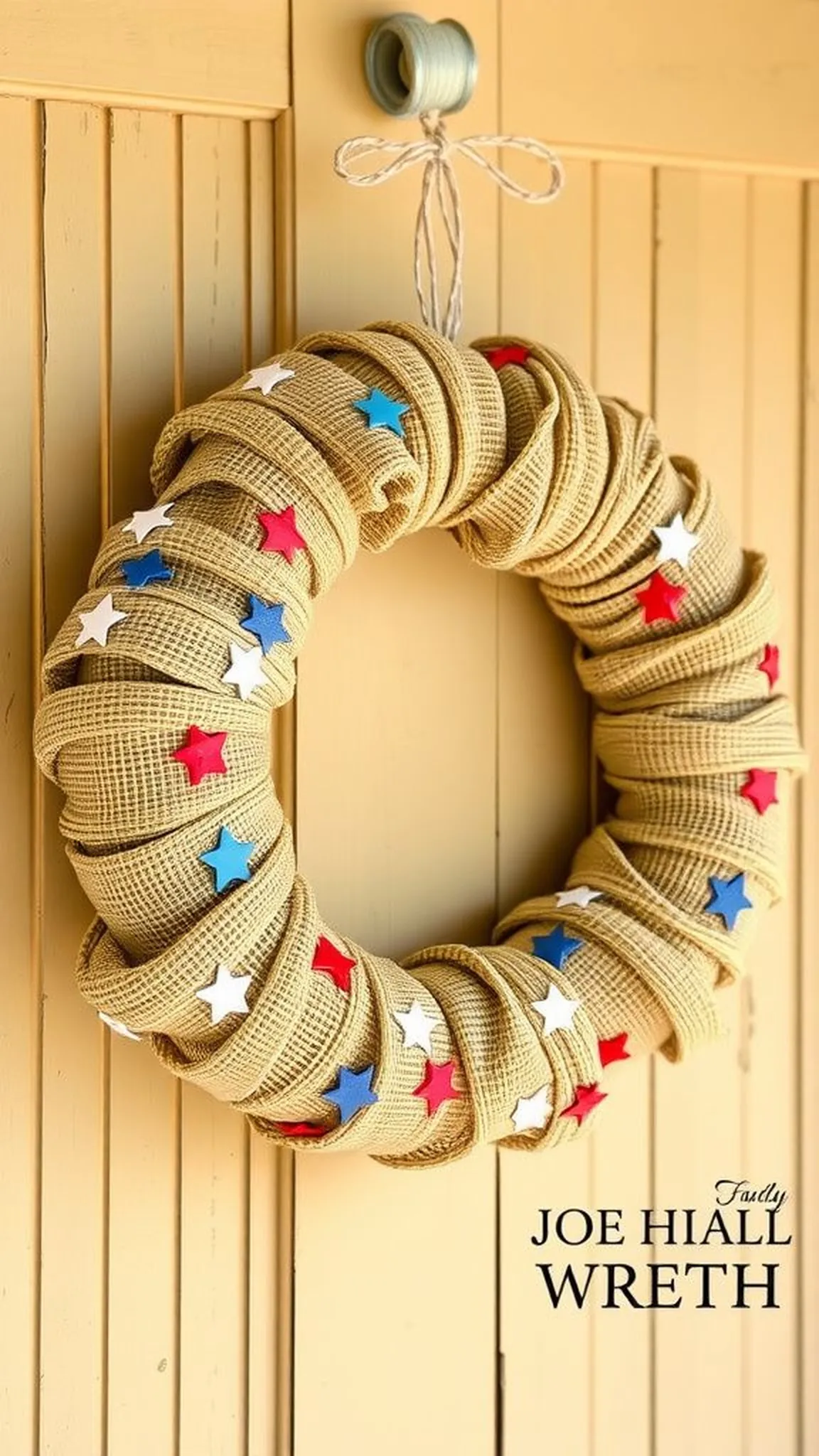 Burlap stars and stripes wreath for the front door