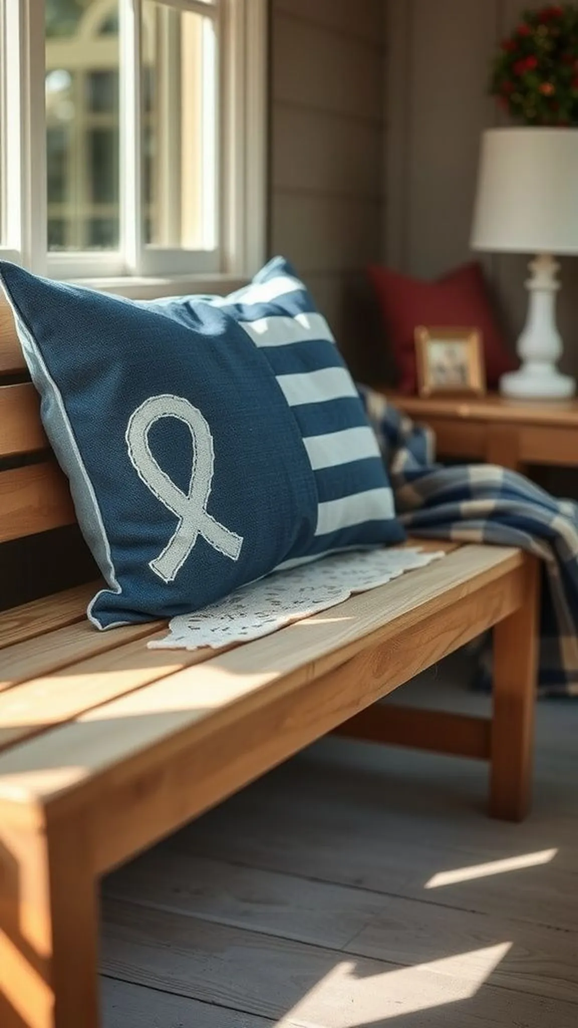 Denim and lace flag pillow cover with texture