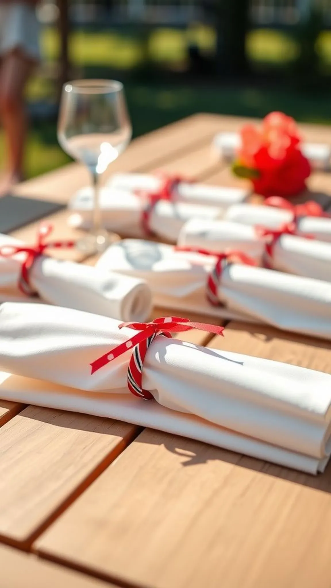 Paper firecracker napkin rings for picnic tables