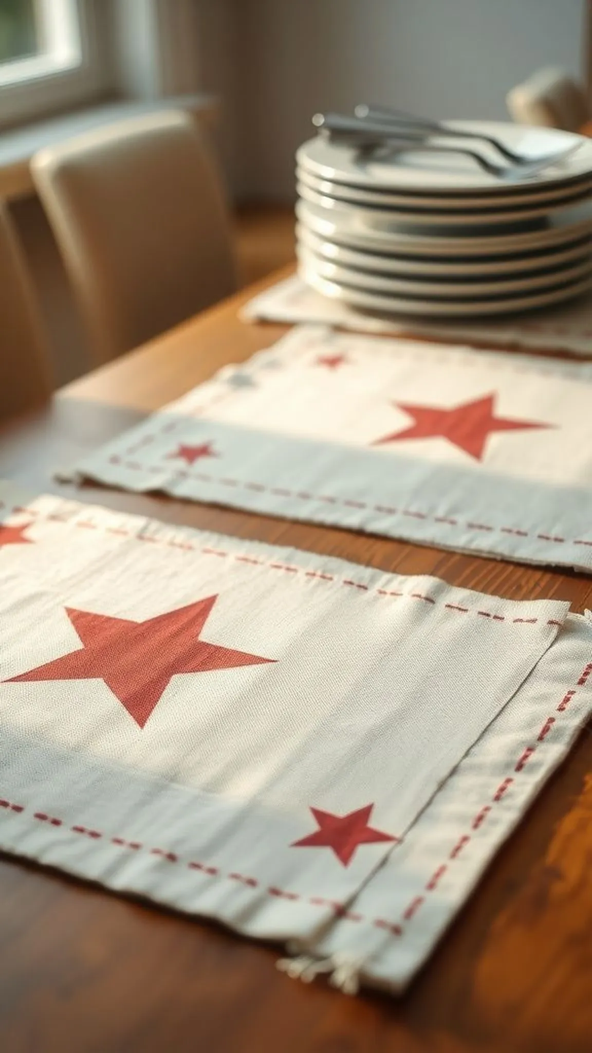 Star-stenciled placemats with subtle farmhouse charm