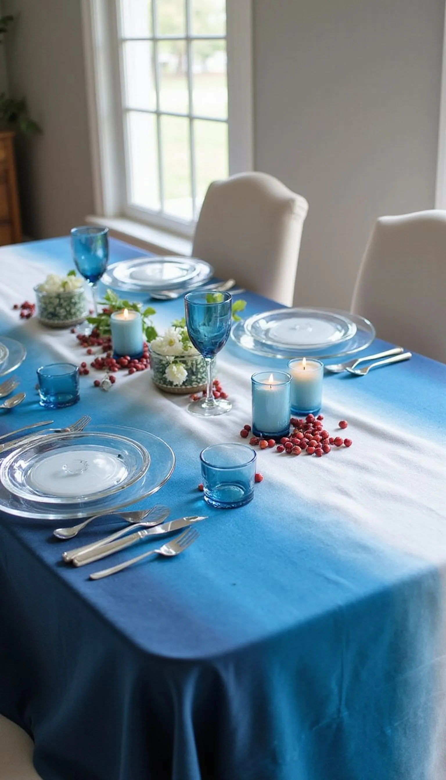 Blue ombré tablecloth for a soft patriotic tone