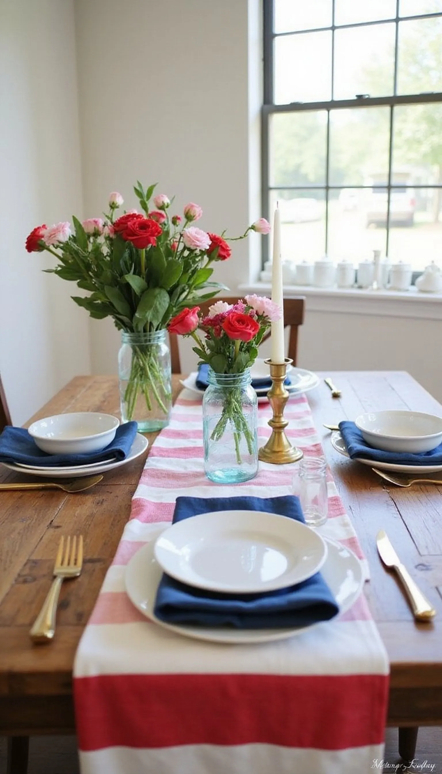 Classic flag runner with low floral centerpiece