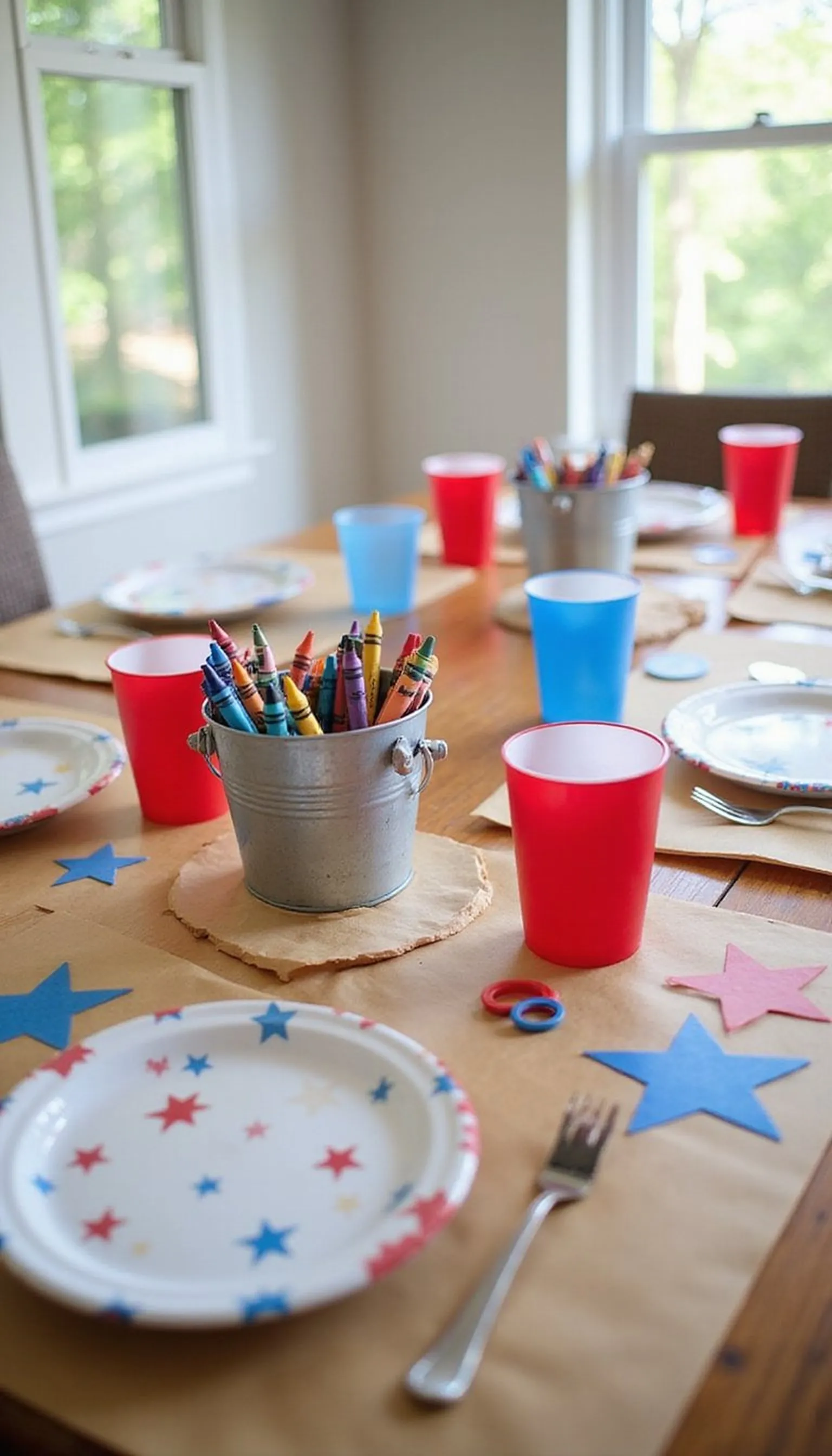 Kid-friendly craft station meets patriotic table