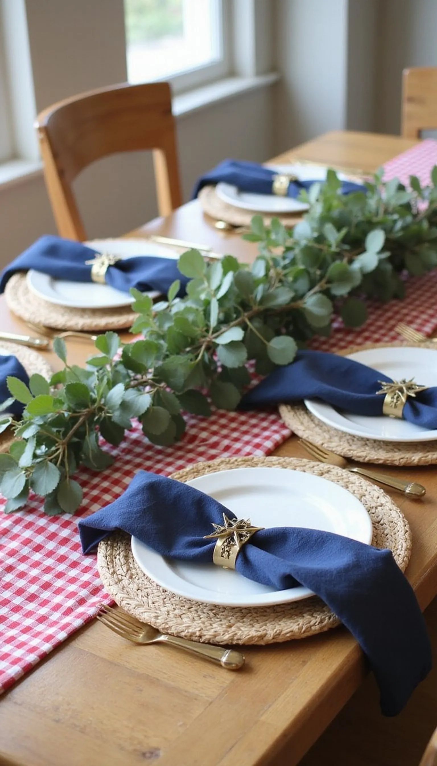 Star napkin rings and gingham runner combo