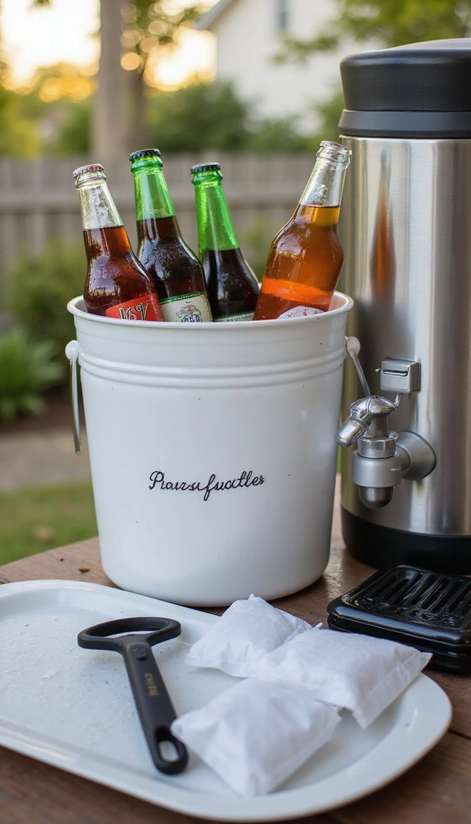 Backyard BBQ drink station setup
