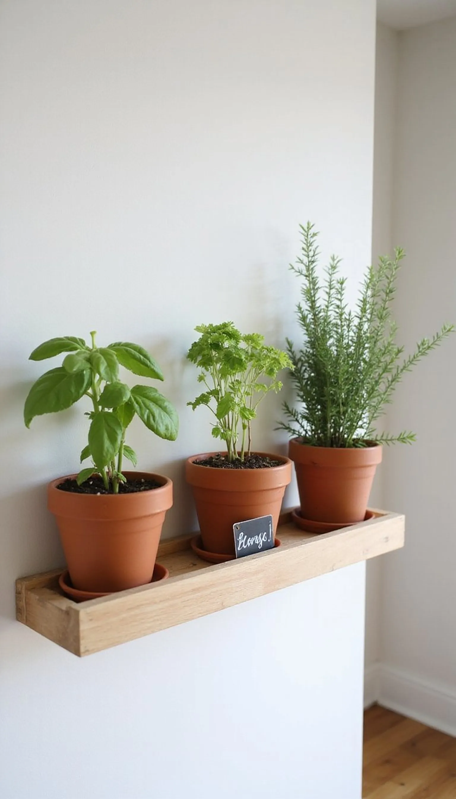 Herb station on a slim shelf for fresh arrivals
