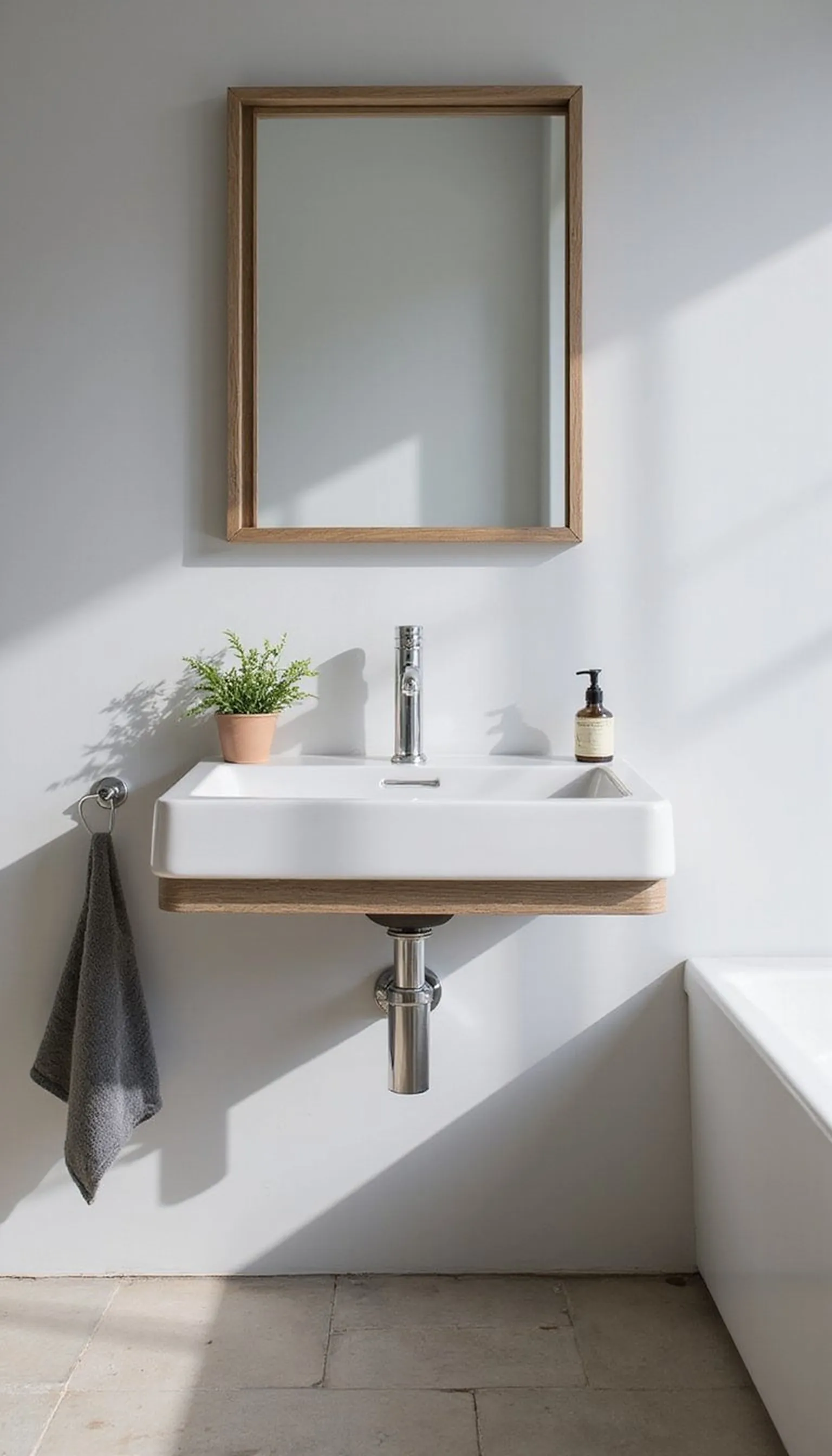 Compact floating vanity for small guest bathrooms