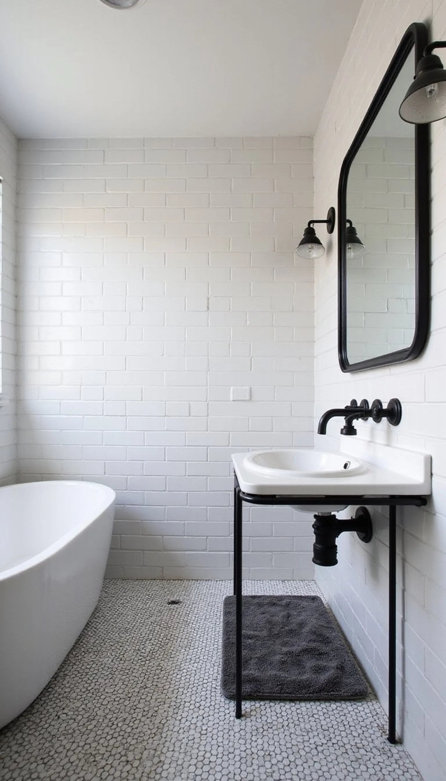 Monochrome black-and-white hotel bathroom mood