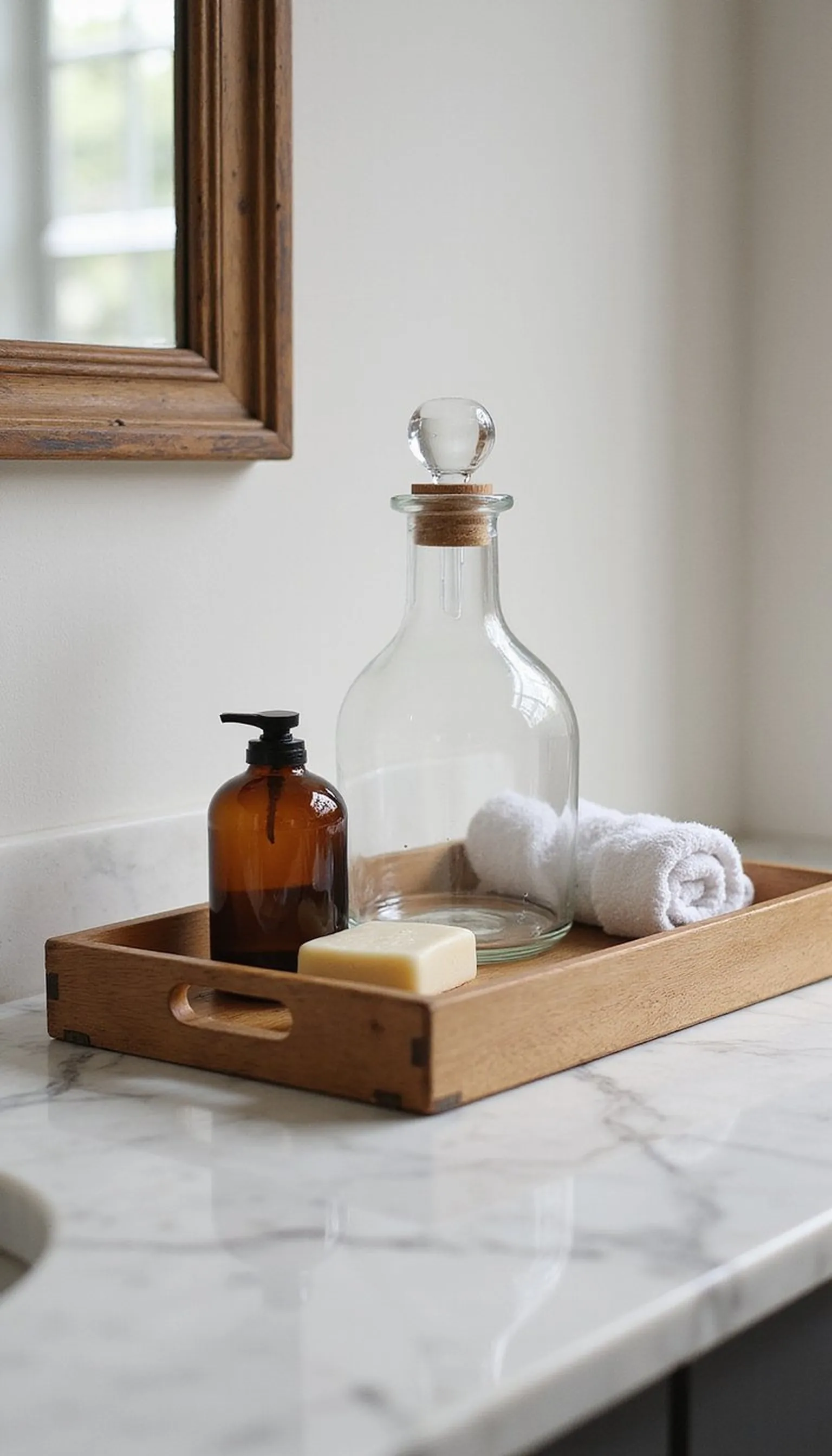 Tray styling on the vanity for a polished look