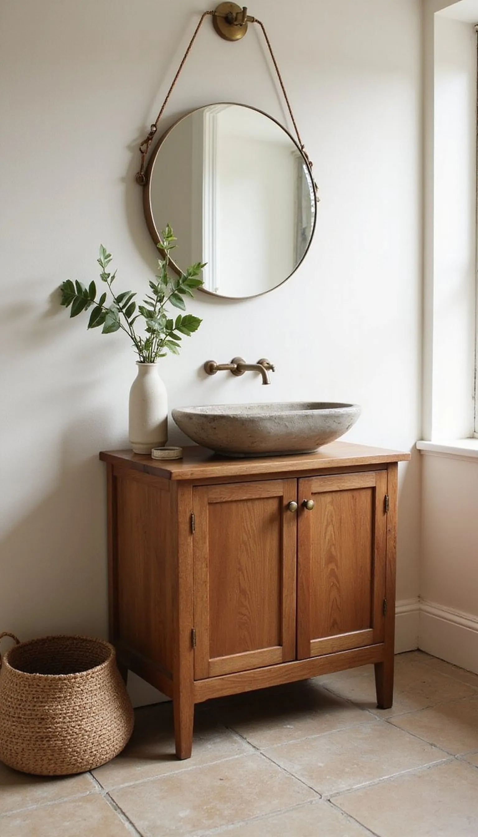 Warm brass and walnut vanity for cozy elegance