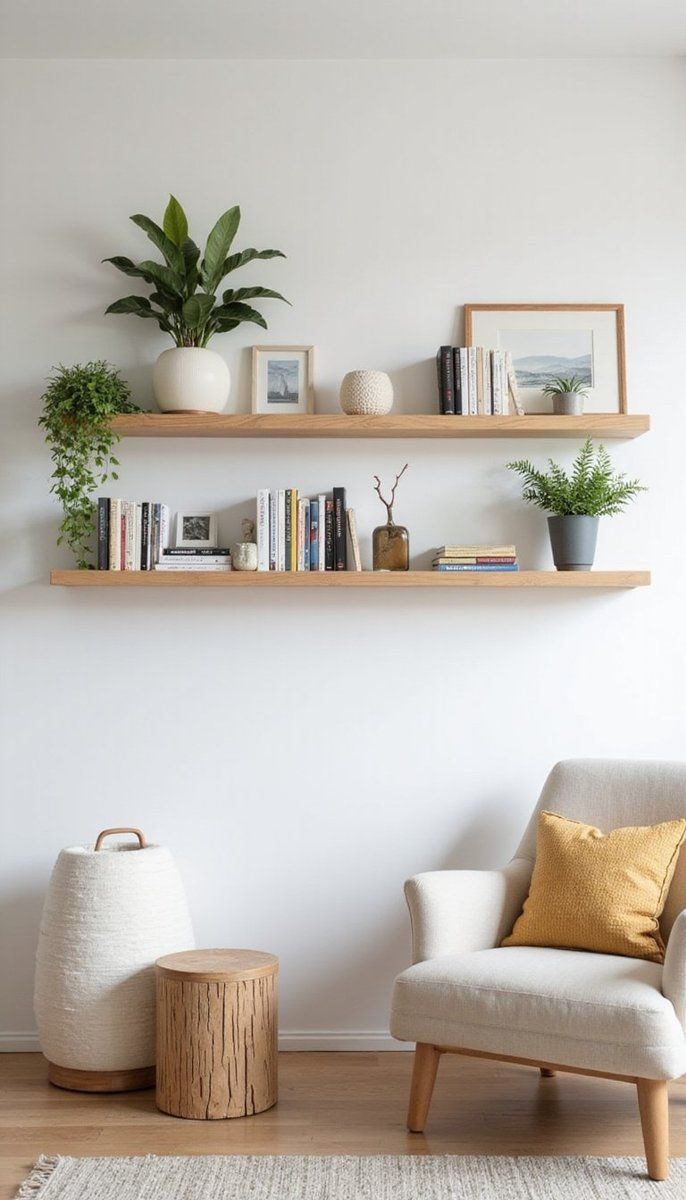 Incorporate natural wooden shelves