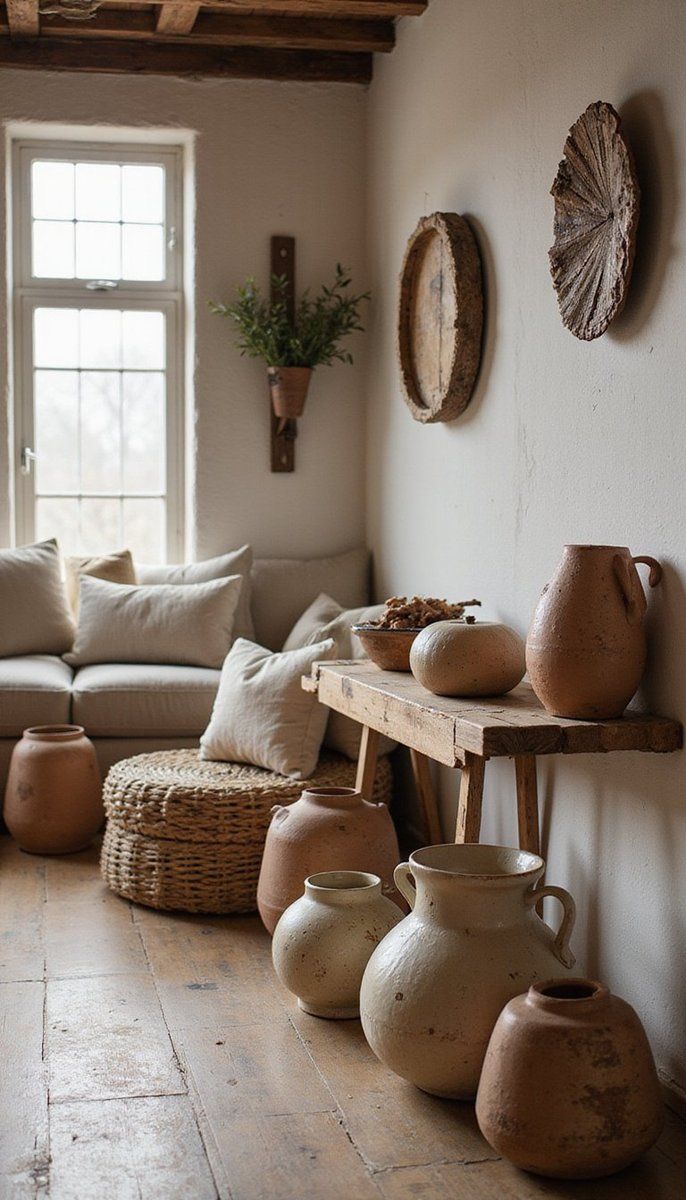 Incorporate rustic pottery pieces