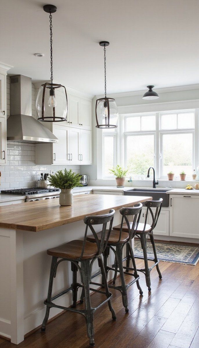 Industrial farmhouse bar stools in the kitchen