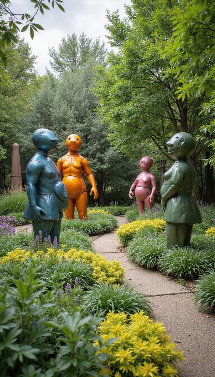 Introduce playful outdoor art and sculptures