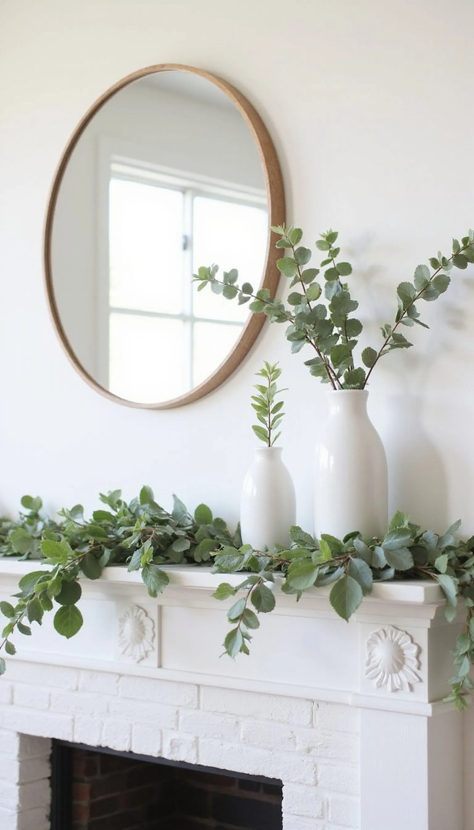 Minimal eucalyptus garland with ceramic vases