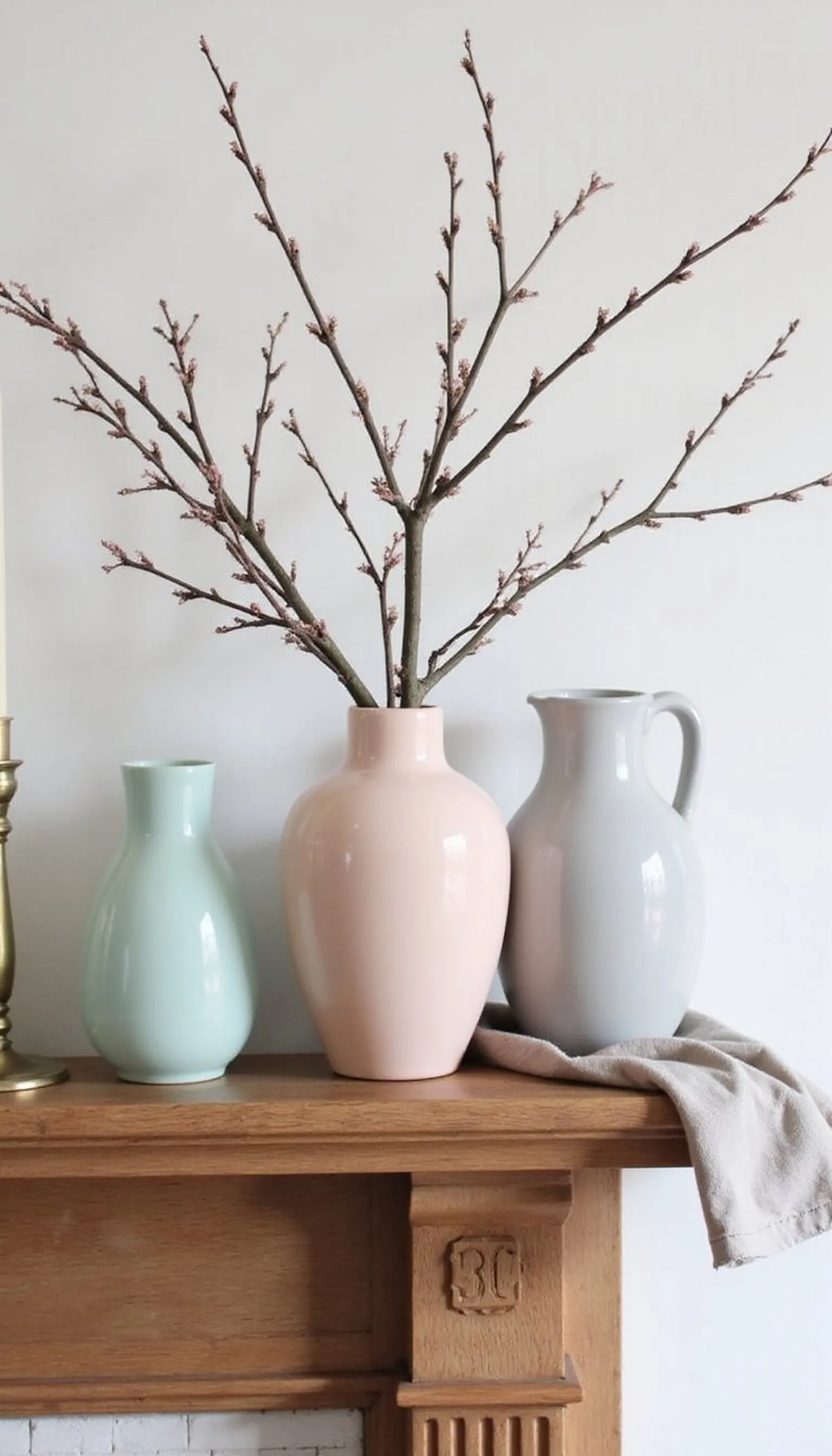 Pastel ceramic trio with budding branches