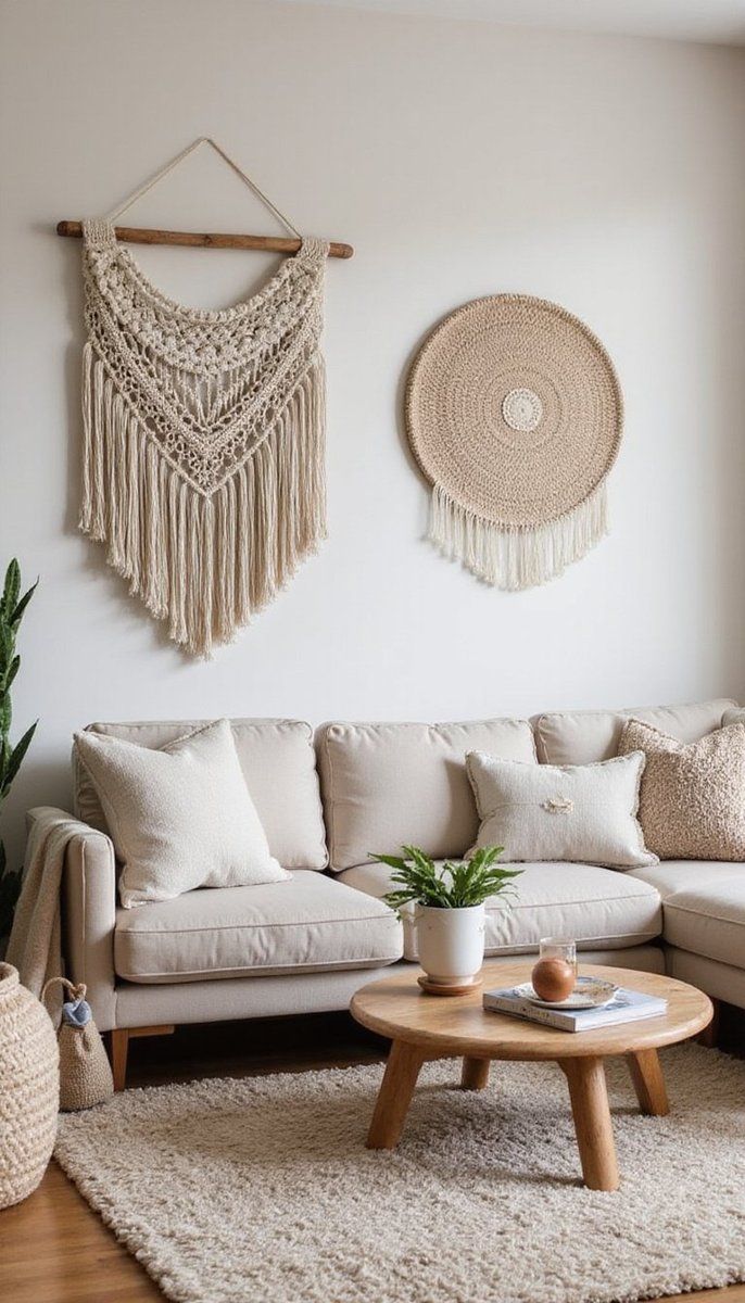 Layered wall hangings for a cozy vibe