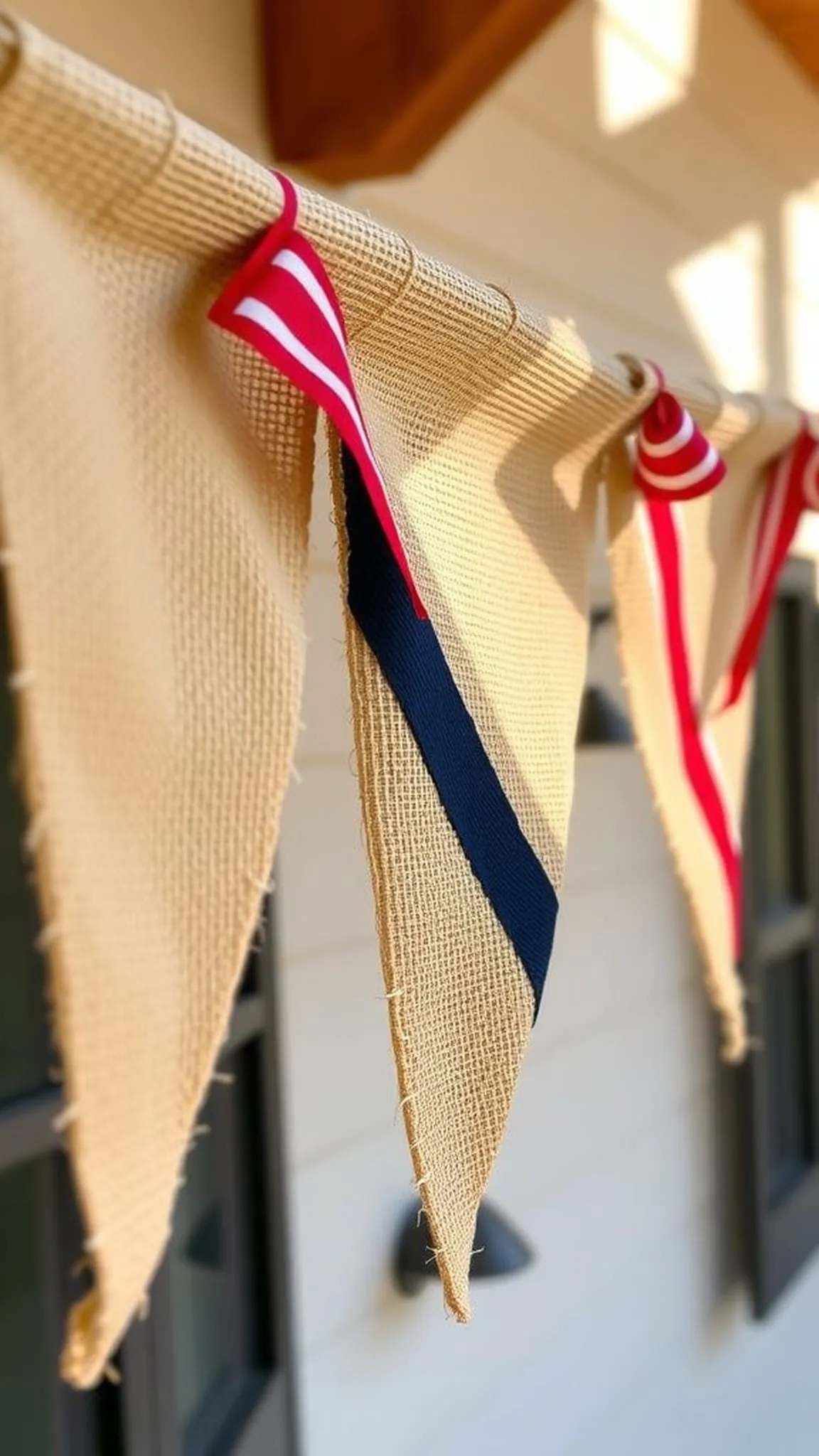 Burlap and ribbon patriotic bunting for porch charm