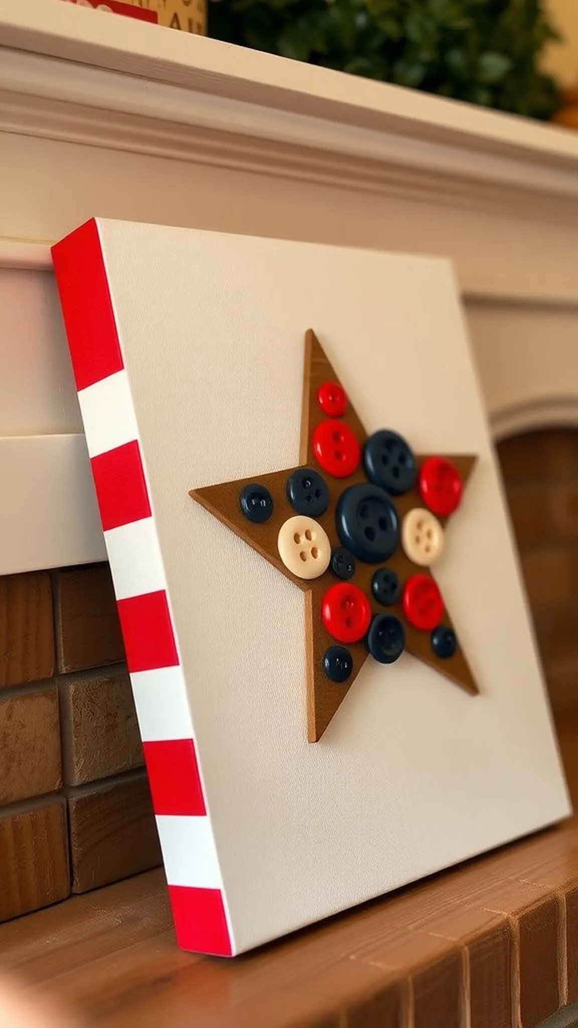 Button star canvas with layered texture and charm