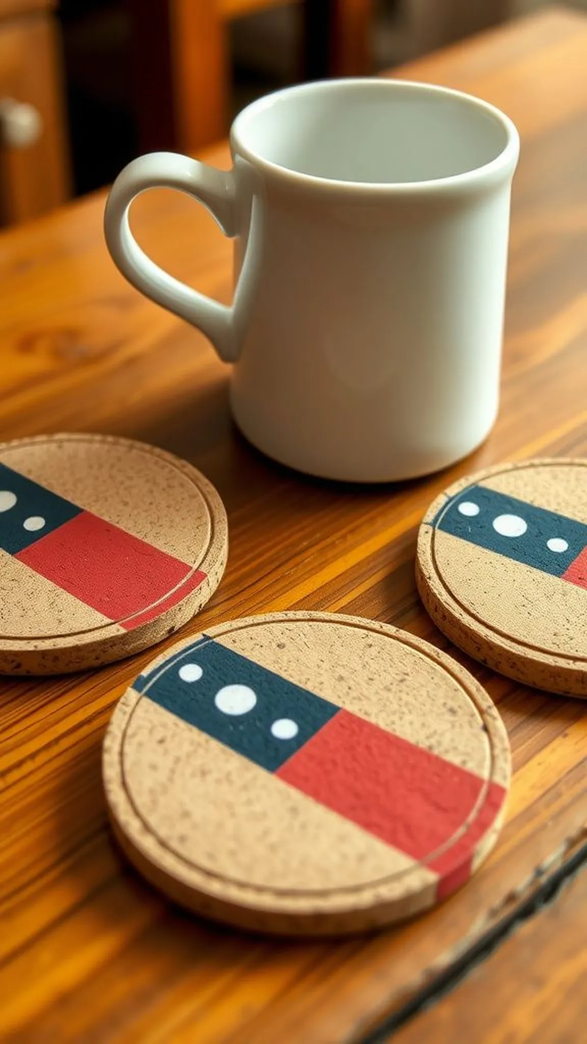 DIY flag coasters from simple cork tiles