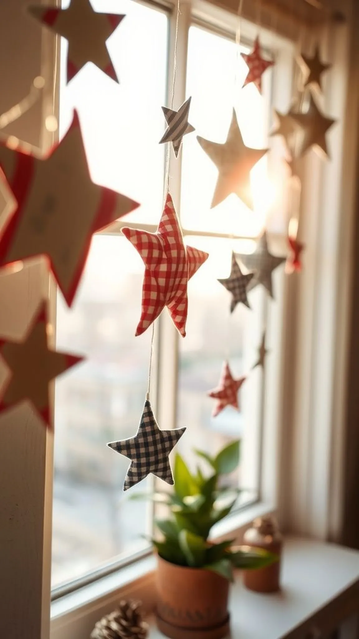 Fabric scrap star garland with soft vintage feel