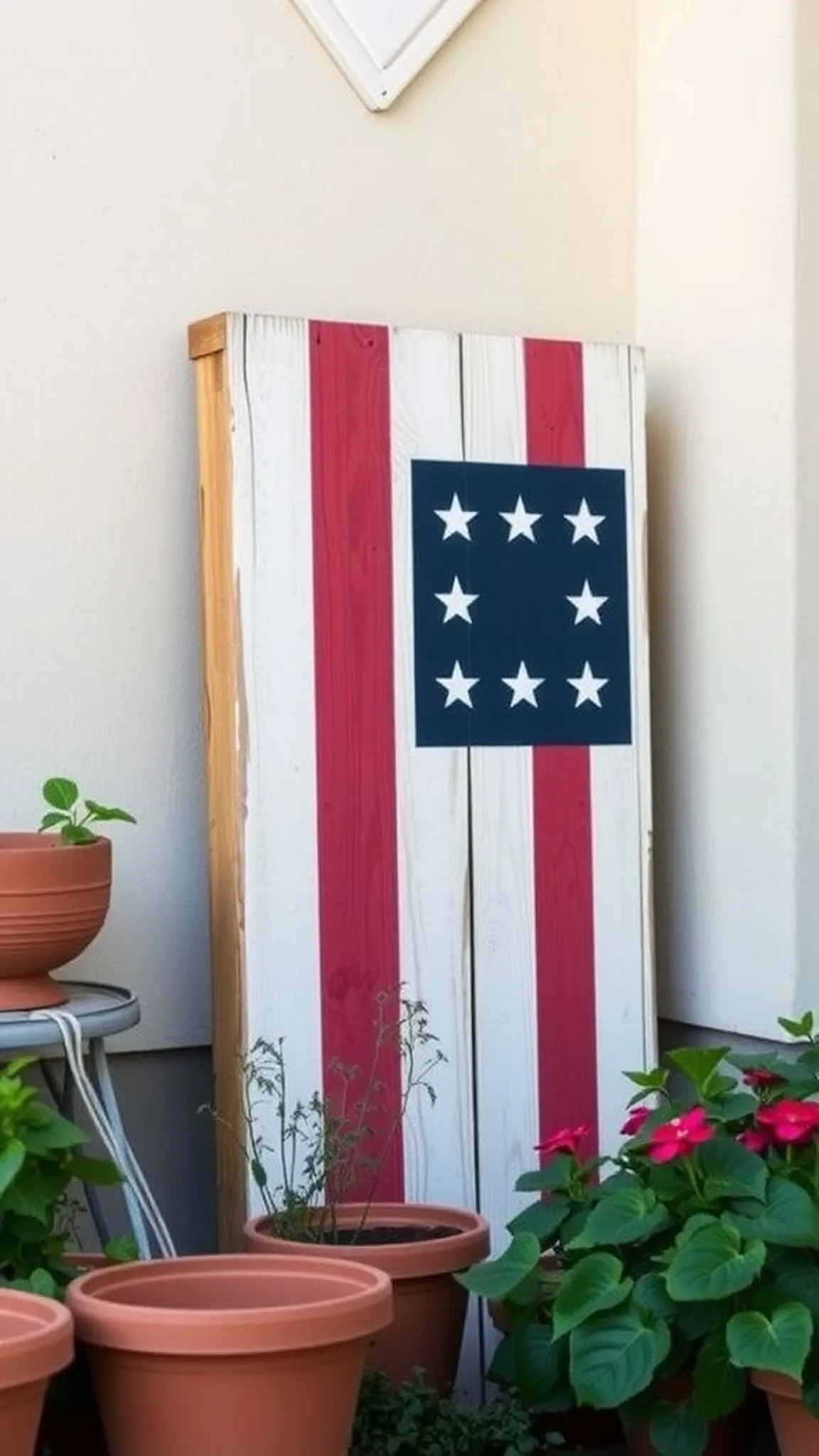Patriotic wooden pallet sign with weathered appeal