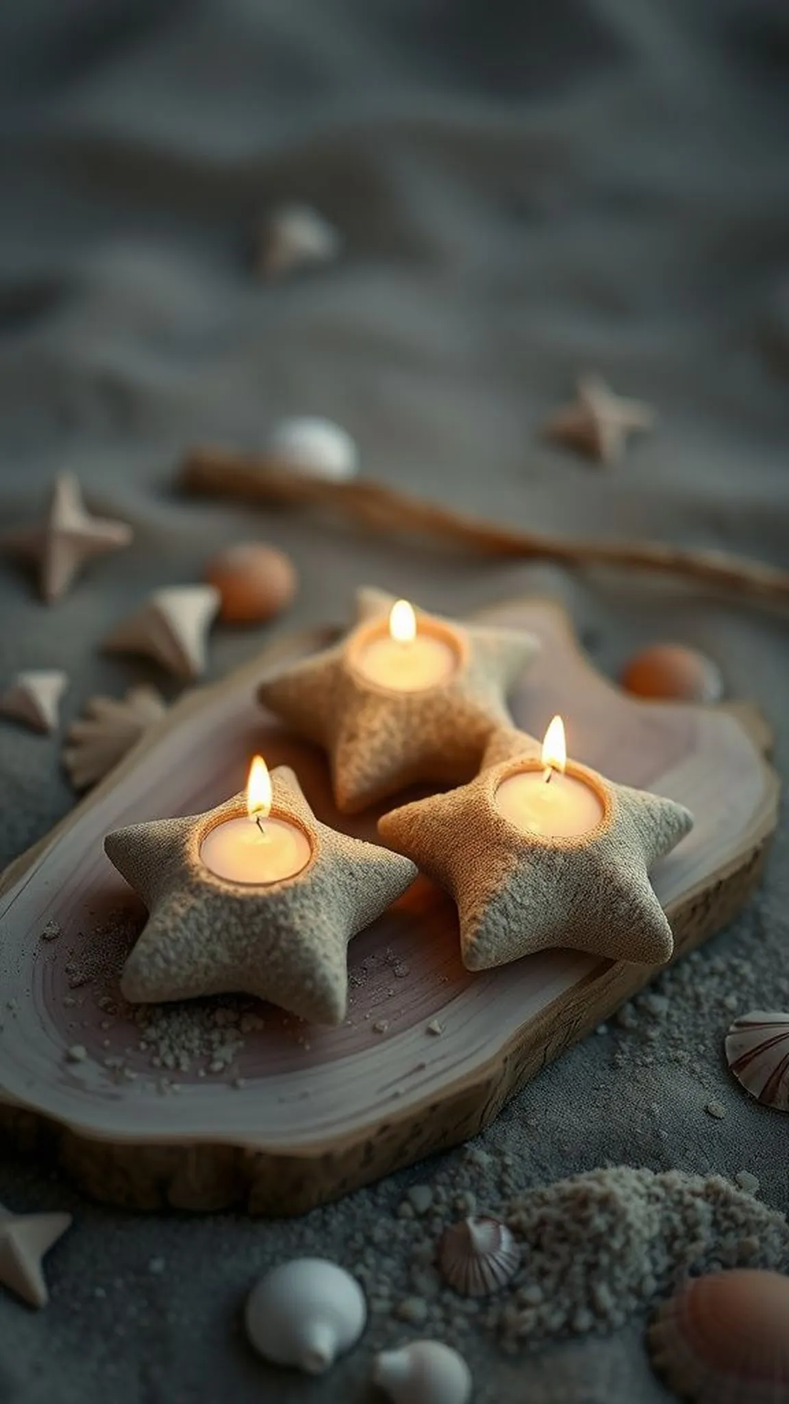Star-shaped sand candle holders for beachside evenings