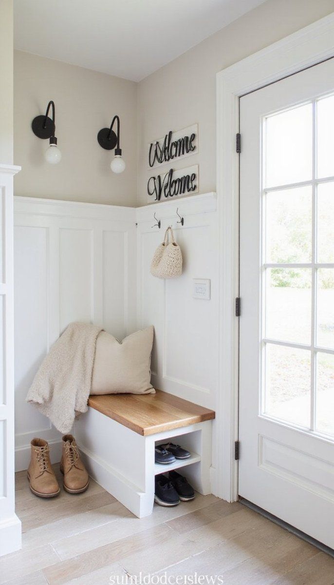 minimalist neutrals in a mudroom haven