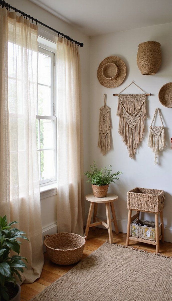 Mix of bohemian and farmhouse textures
