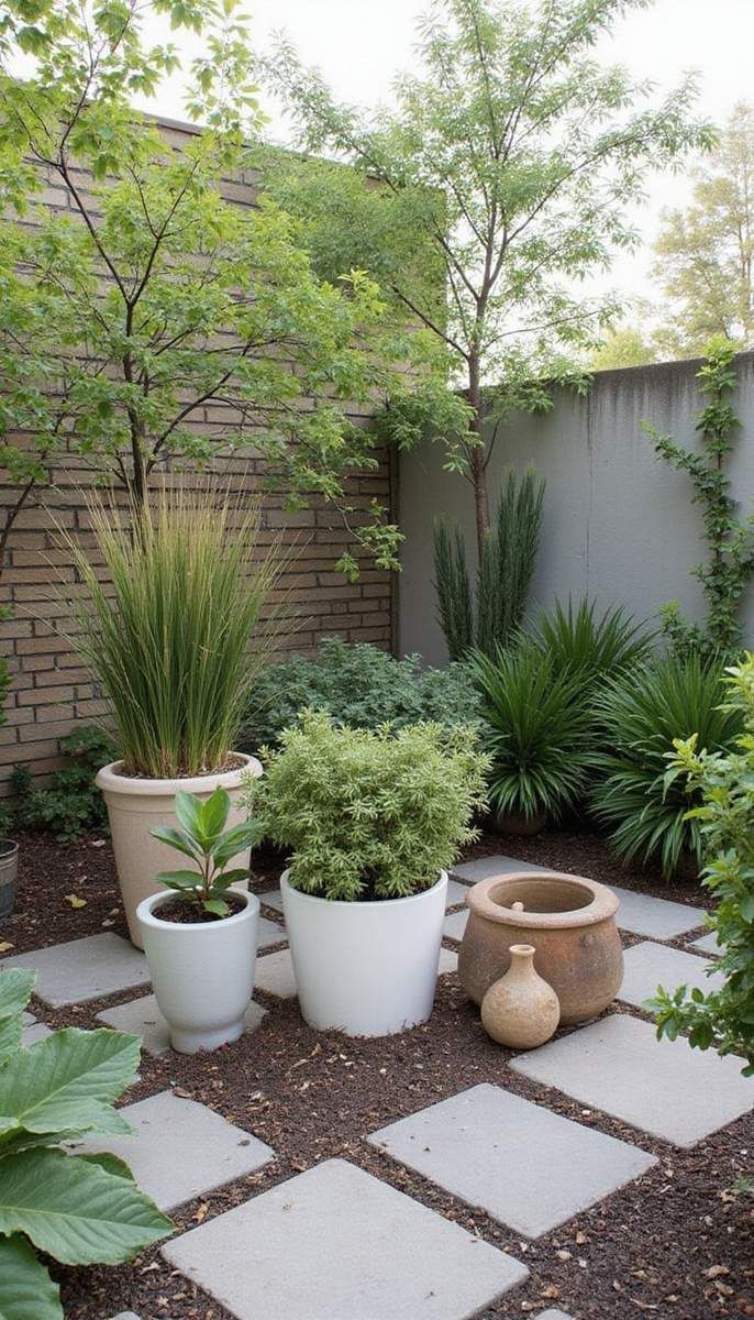 Mixing modern planters with vintage pottery