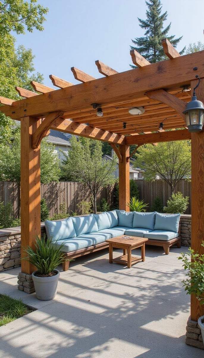 Modern pergola with outdoor lounge area