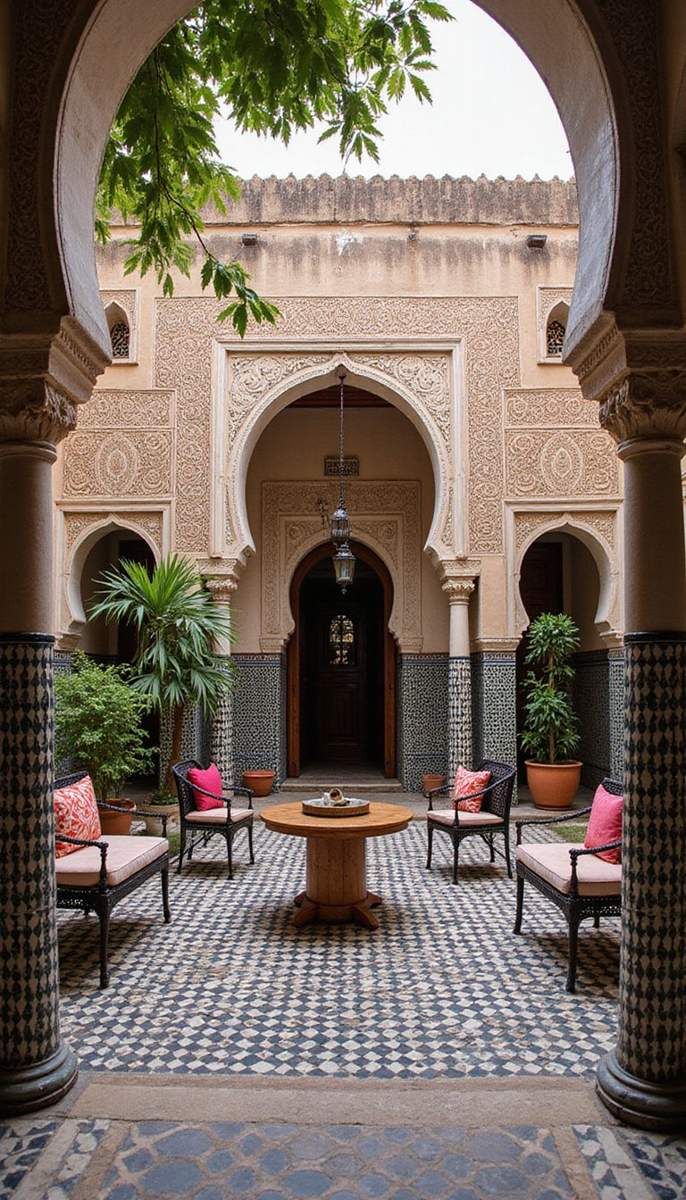 Moroccan-Inspired Courtyard with Bold Patterns