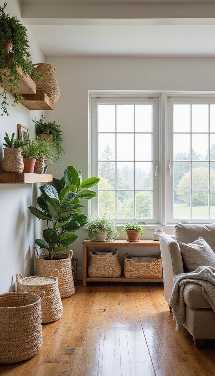Natural fiber woven baskets