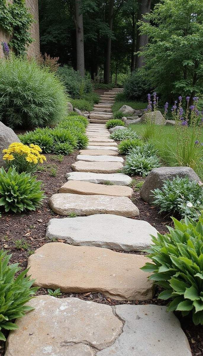 Natural stone paths blend with nature