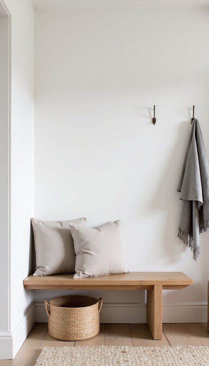 Natural wood bench for a welcoming touch