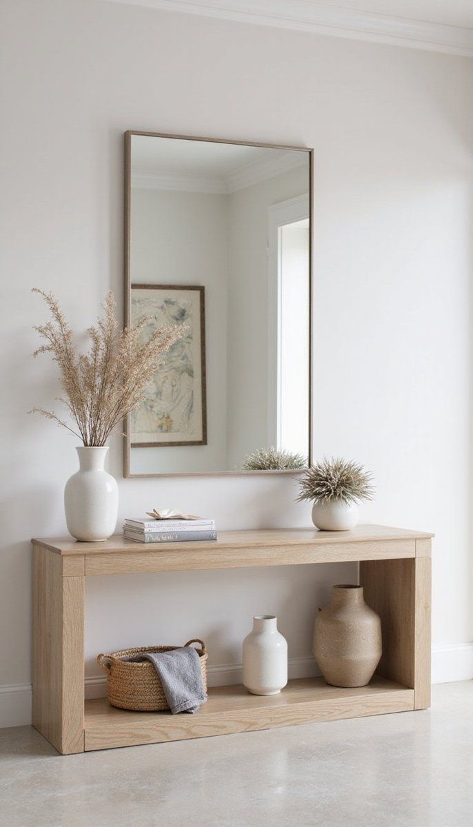 Neutral console tables with clean lines